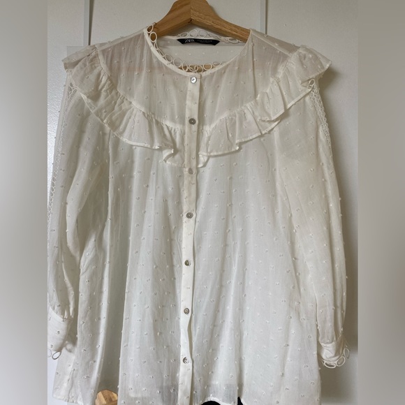 ZARA dotted mesh cotton blouse - Picture 1 of 2